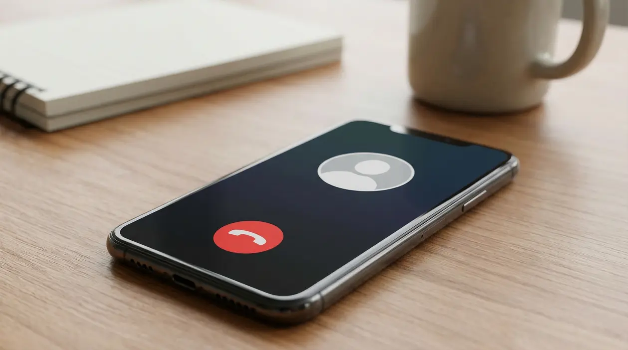 Smartphone con chiamata in arrivo su una scrivania, immagine legata a numero sconosciuto e possibili chiamate spam