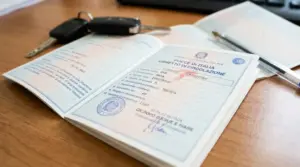 Libretto di circolazione aperto su un tavolo con chiavi dell’auto, simbolo da controllare per evitare multe